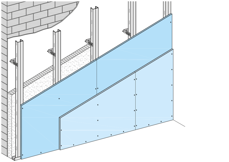 Vorsatzschale direkt befestigt doppelt beplankt mit GKB 12,5mm